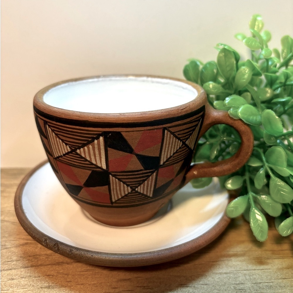 Peruvian Terracotta Pottery Cup and Saucer